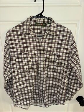 Outback Red Men’s Cream & Burgundy Plaid Casual Button-Down Shirt